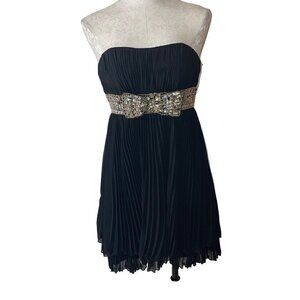 Shimmer By Bari Jay Womens Dress Size 6 Black Cocktail Pleated Chiffon Sequin Bo